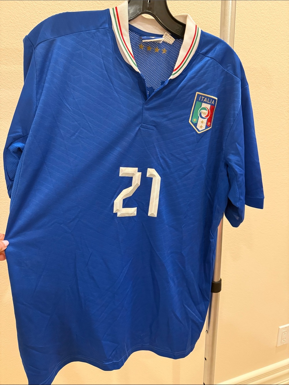 Italy National Team Blue Men's Soccer Jersey - #21 Pirlo